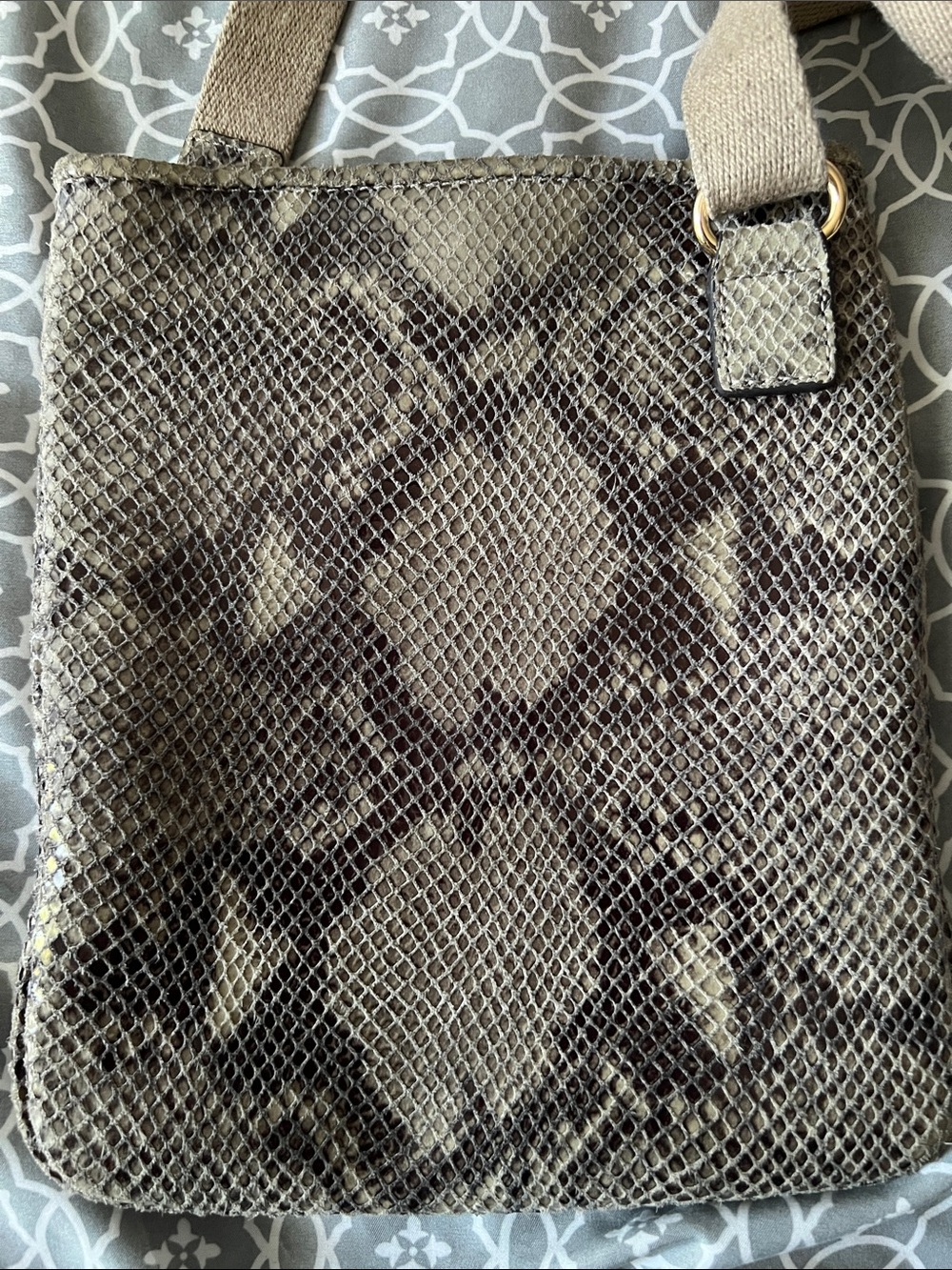 Michael Kors Taupe Snake-Print Crossbody with Gold MK Logo - Picture 2 of 4